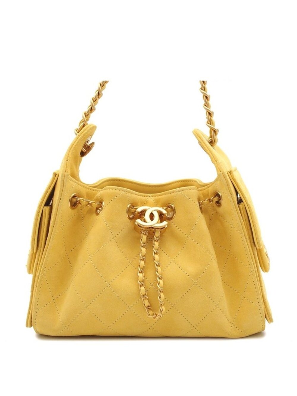 Chanel Shoulder Bag 25 Yellow Gold Suede